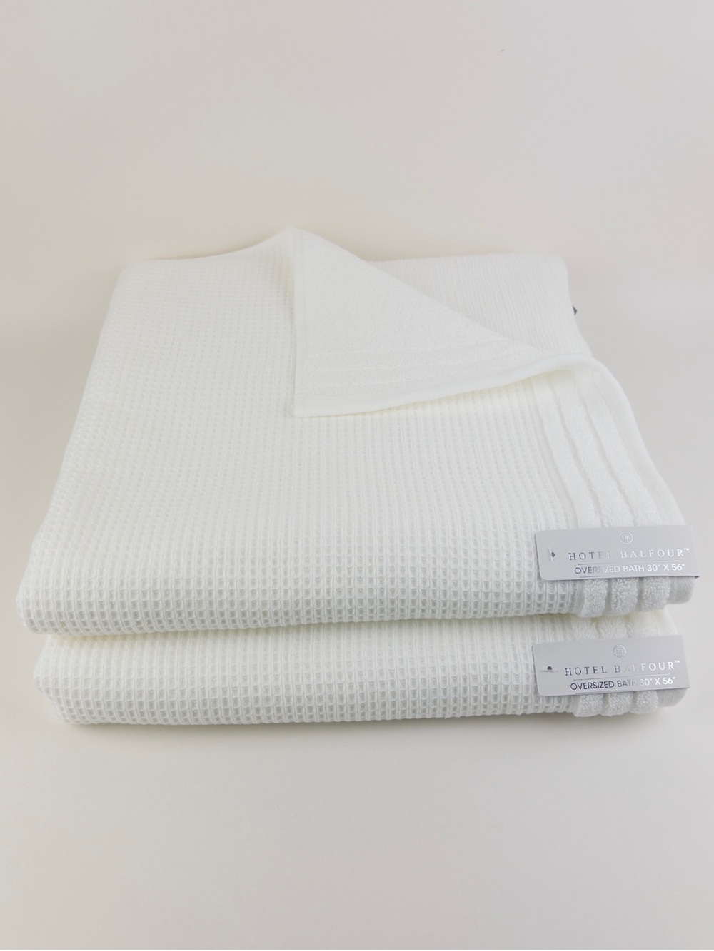 NWT 2Pc Hotel Balfour Waffle Bath Towels in Pure White Soft Cotton